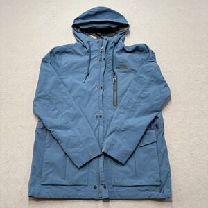 The North Face Jacket Men's Large Blue Plaid Lined Hooded Windbreaker Parka Coat